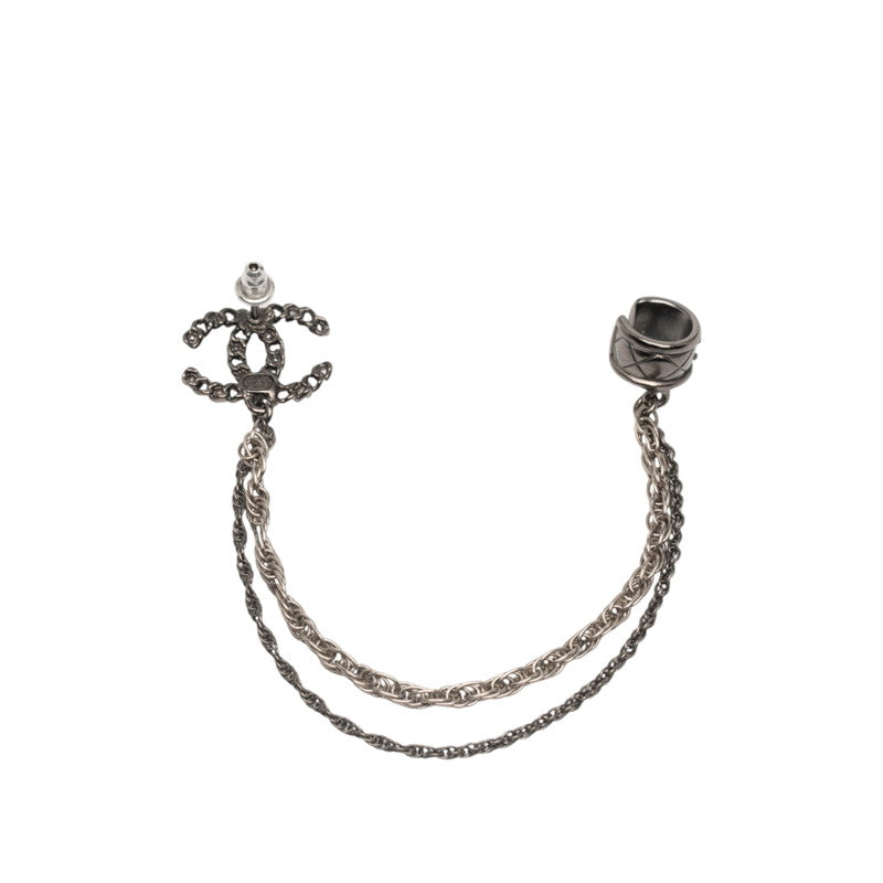 シャネル ココマーク スタッド 片耳のみ カフチェーンピアス シルバー ブラック メタル ラインストーン レディース CHANEL 【中古】