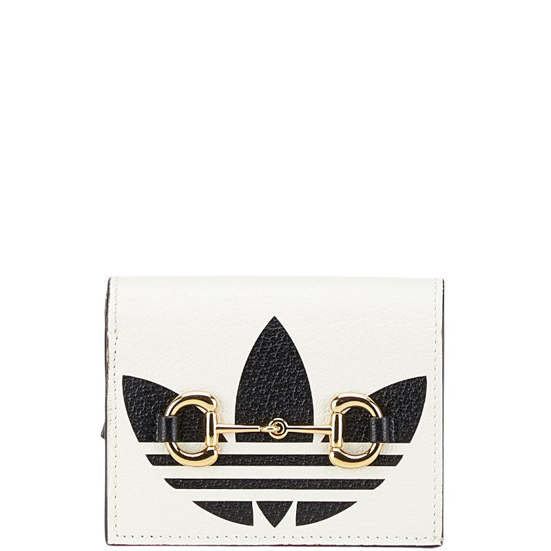 グッチ × adidas アディダス ホースビット ショルダーウォレット 2つ折り財布 702248 ホワイト ブラック レザー レディース GUCCI 【中古】