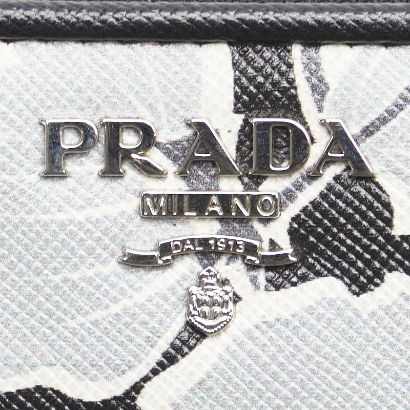 プラダ サフィアーノ ラウンドファスナー 長財布 1M0506 ブラック グレー レザー レディース PRADA 【中古】