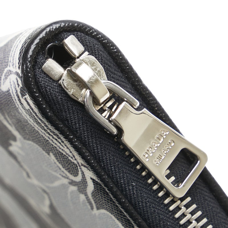プラダ サフィアーノ ラウンドファスナー 長財布 1M0506 ブラック グレー レザー レディース PRADA 【中古】