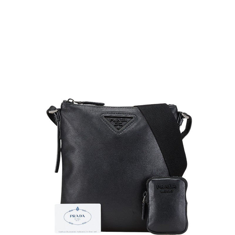 プラダ トライアングルロゴ 斜め掛け ショルダーバッグ 2VH124 ブラック レザー レディース PRADA 【中古】
