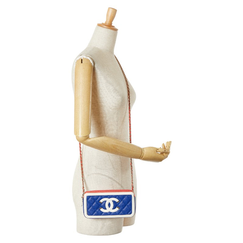 シャネル ココマーク トリコロール ショルダーバッグ ネイビー ホワイト キャビアスキン レディース CHANEL 【中古】