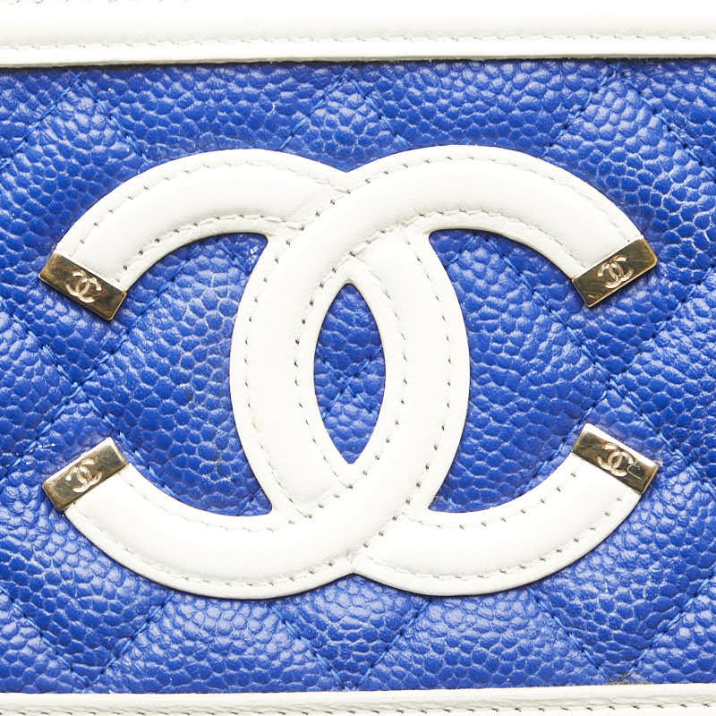 シャネル ココマーク トリコロール ショルダーバッグ ネイビー ホワイト キャビアスキン レディース CHANEL 【中古】