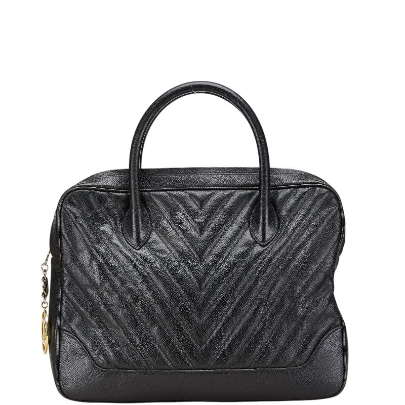 シャネル シェブロン Vステッチ ハンドバッグ ブラック キャビアスキン レディース CHANEL 【中古】