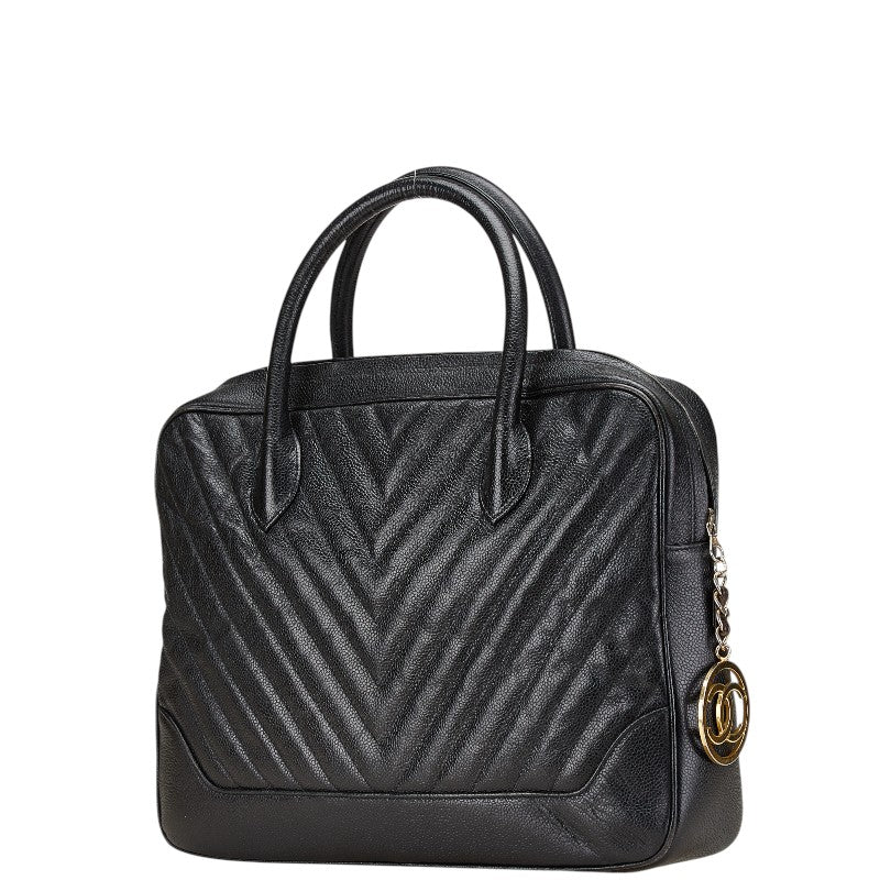 シャネル シェブロン Vステッチ ハンドバッグ ブラック キャビアスキン レディース CHANEL 【中古】