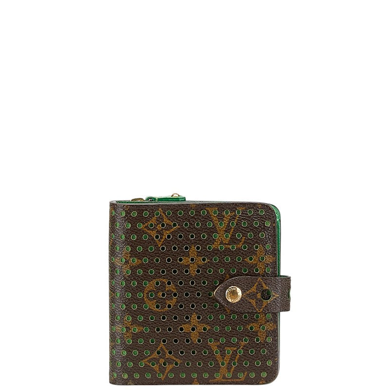 ルイ ヴィトン モノグラム ペルフォ 二つ折り財布 M95218 ヴェール ブラウン グリーン PVC レザー レディース LOUIS VUITTON 【中古】