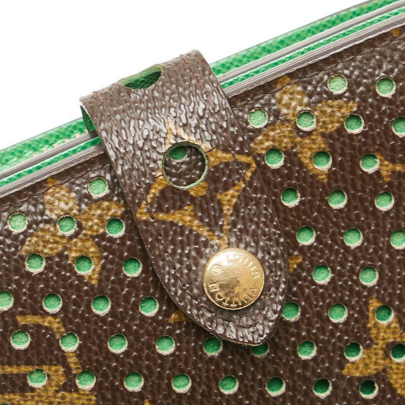 ルイ ヴィトン モノグラム ペルフォ 二つ折り財布 M95218 ヴェール ブラウン グリーン PVC レザー レディース LOUIS VUITTON 【中古】