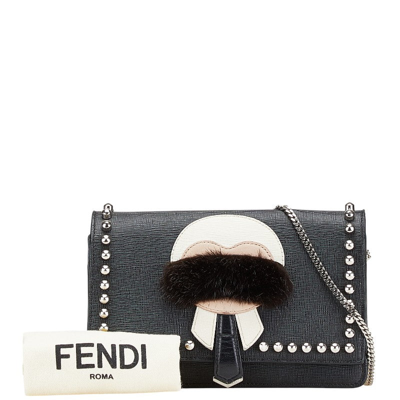 フェンディ カーリト スタッズ ショルダーバッグ ブラック レザー レディース FENDI 【中古】