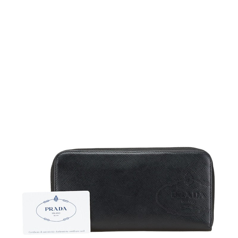 プラダ ロゴ サフィアーノ 長財布 ブラック レザー レディース PRADA 【中古】