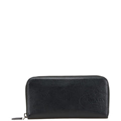 プラダ ロゴ サフィアーノ 長財布 ブラック レザー レディース PRADA 【中古】