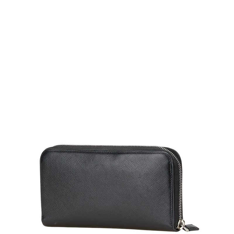 プラダ ロゴ サフィアーノ 長財布 ブラック レザー レディース PRADA 【中古】
