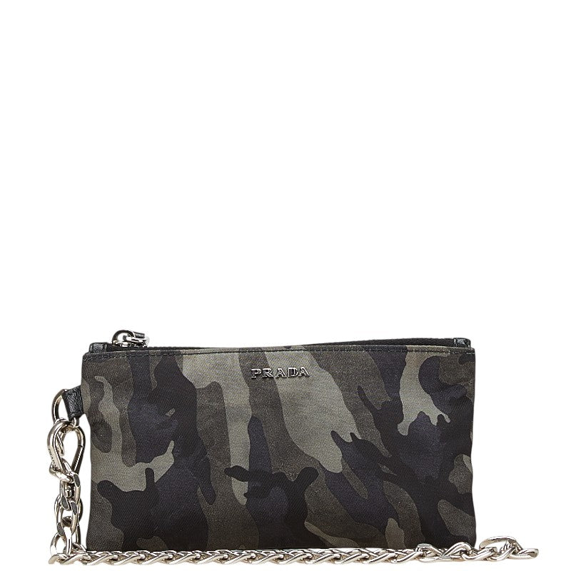 プラダ カモフラージュ 迷彩 ポーチ コインケース ブラック グレー ナイロン レザー メンズ PRADA 【中古】