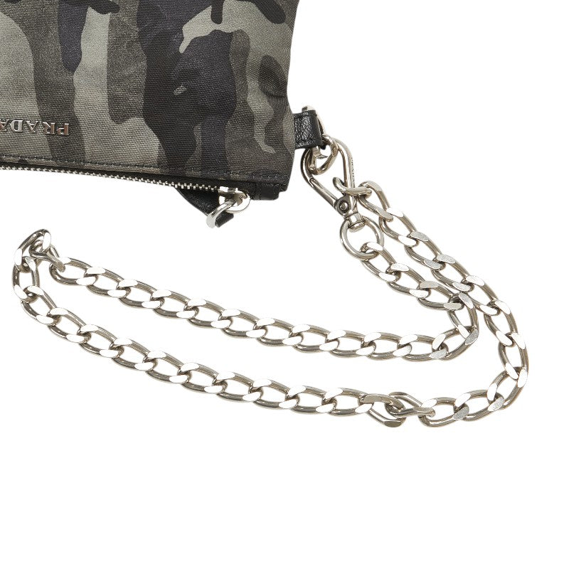 プラダ カモフラージュ 迷彩 ポーチ コインケース ブラック グレー ナイロン レザー メンズ PRADA 【中古】