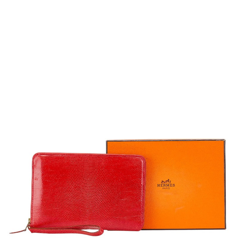 エルメス チャーリー トラベルケース ポーチ レッド リザード レディース HERMES 【中古】