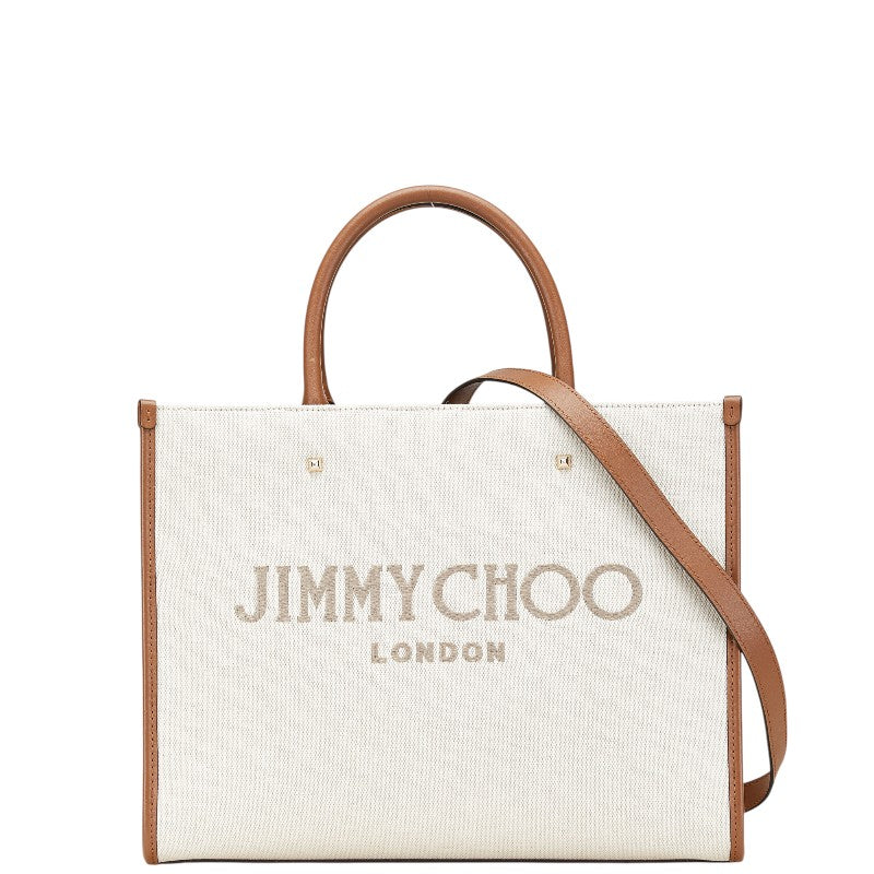 ジミーチュウ アヴェニュー ハンドバッグ ショルダーバッグ 2WAY ベージュ ブラウン キャンバス レザー レディース JIMMY CHOO 【中古】
