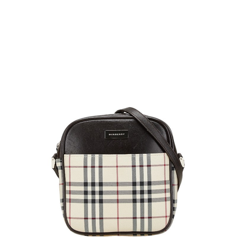 バーバリー ノバチェック 斜め掛け ショルダーバッグ ベージュ ブラウン キャンバス レザー レディース BURBERRY 【中古】