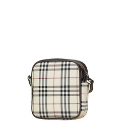 バーバリー ノバチェック 斜め掛け ショルダーバッグ ベージュ ブラウン キャンバス レザー レディース BURBERRY 【中古】