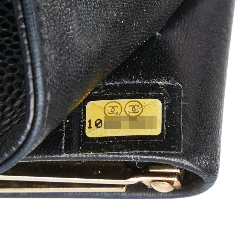 シャネル ココマーク がま口 二つ折り財布 ブラック キャビアスキン レディース CHANEL 【中古】