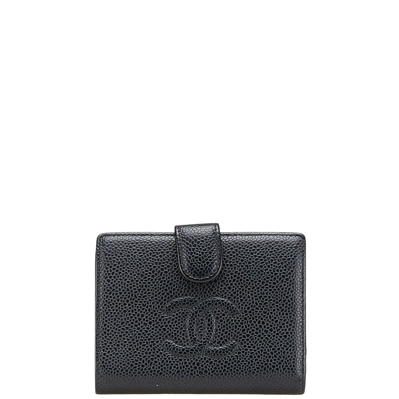シャネル ココマーク がま口 二つ折り財布 ブラック キャビアスキン レディース CHANEL 【中古】