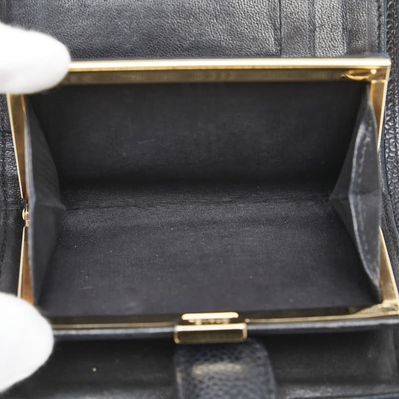 シャネル ココマーク がま口 二つ折り財布 ブラック キャビアスキン レディース CHANEL 【中古】