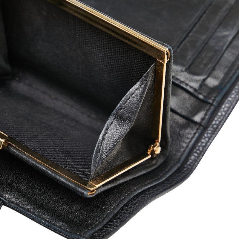 シャネル ココマーク がま口 二つ折り財布 ブラック キャビアスキン レディース CHANEL 【中古】