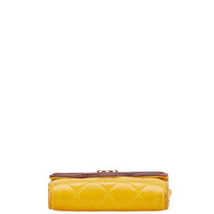 シャネル マトラッセ ココマーク コインケース カードケース イエロー ブラウン ラムスキン レディース CHANEL 【中古】