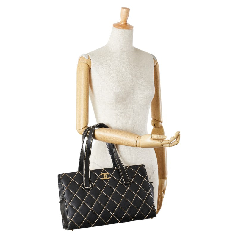 シャネル マトラッセ ワイルドステッチ ココマーク ハンドバッグ トートバッグ ブラック レザー レディース CHANEL 【中古】