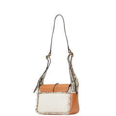 トッズ T タイムレス パイソン型押し ショルダーバッグ アイボリー ブラウン レザー キャンバス レディース TOD’S 【中古】