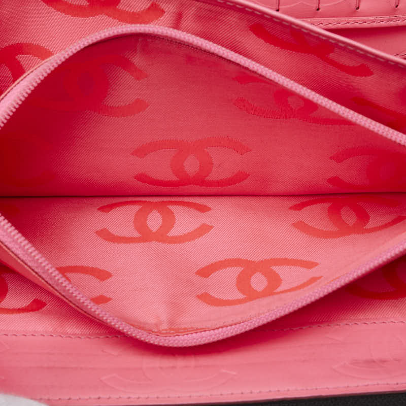 シャネル カンボンライン ココマーク 長財布 ラウンドファスナー ブラック ラムスキン エナメル レディース CHANEL 【中古】