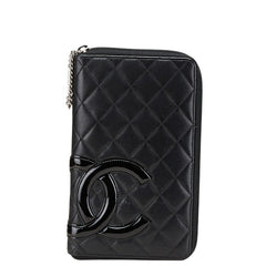 シャネル カンボンライン ココマーク 長財布 ラウンドファスナー ブラック ラムスキン エナメル レディース CHANEL 【中古】