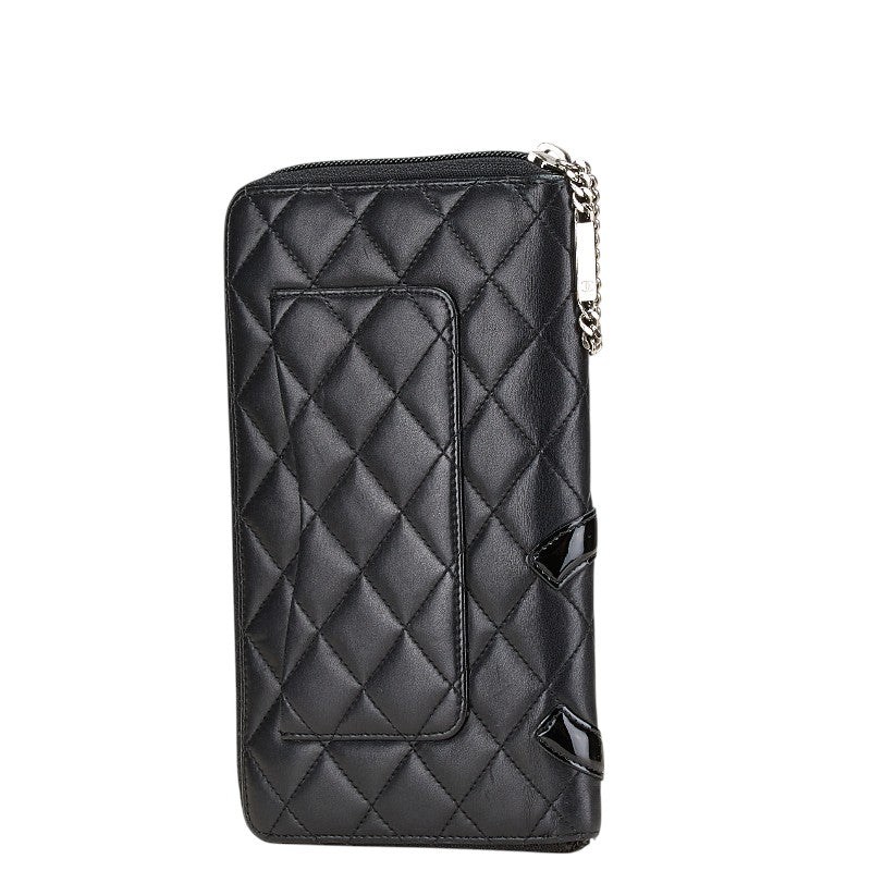 シャネル カンボンライン ココマーク 長財布 ラウンドファスナー ブラック ラムスキン エナメル レディース CHANEL 【中古】