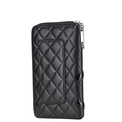 シャネル カンボンライン ココマーク 長財布 ラウンドファスナー ブラック ラムスキン エナメル レディース CHANEL 【中古】