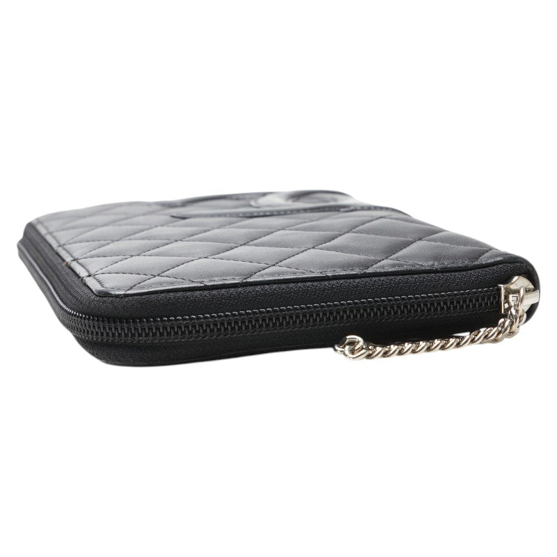 シャネル カンボンライン ココマーク 長財布 ラウンドファスナー ブラック ラムスキン エナメル レディース CHANEL 【中古】