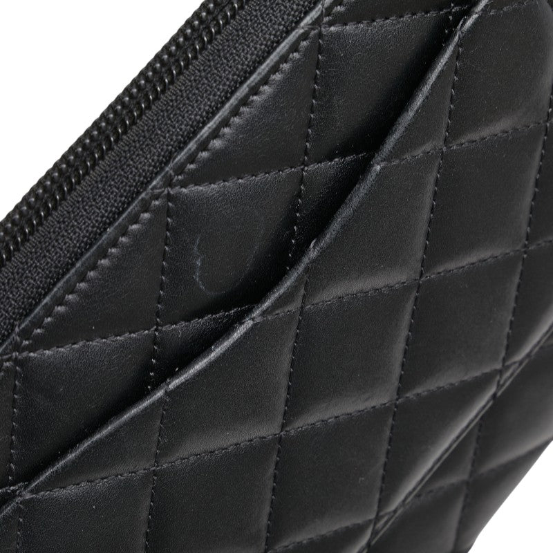 シャネル カンボンライン ココマーク 長財布 ラウンドファスナー ブラック ラムスキン エナメル レディース CHANEL 【中古】