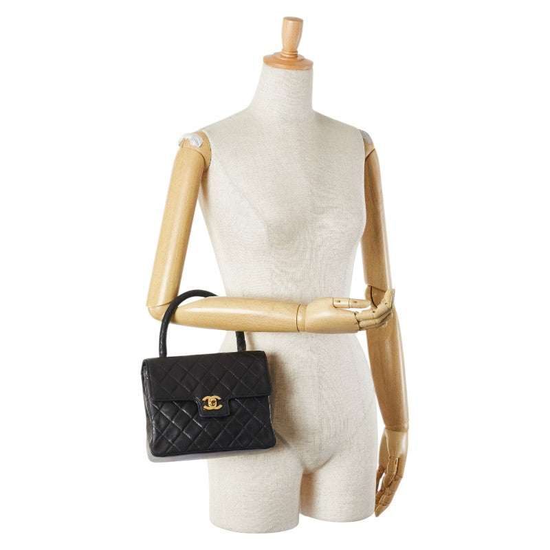 シャネル マトラッセ ココマーク ハンドバッグ ブラック ラムスキン レディース CHANEL 【中古】