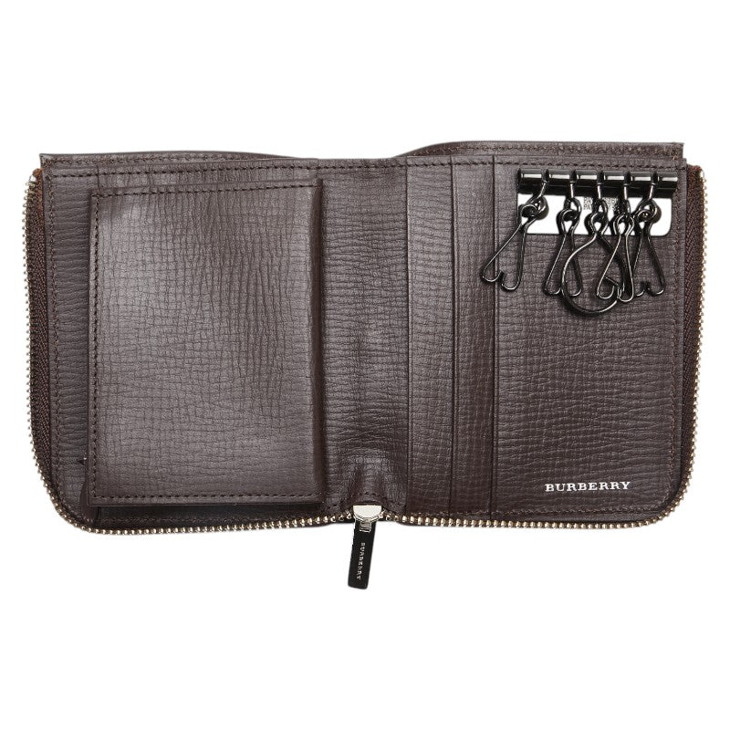 バーバリー ノバチェック 二つ折り財布 キーケース ブラウン レザー メンズ BURBERRY 【中古】