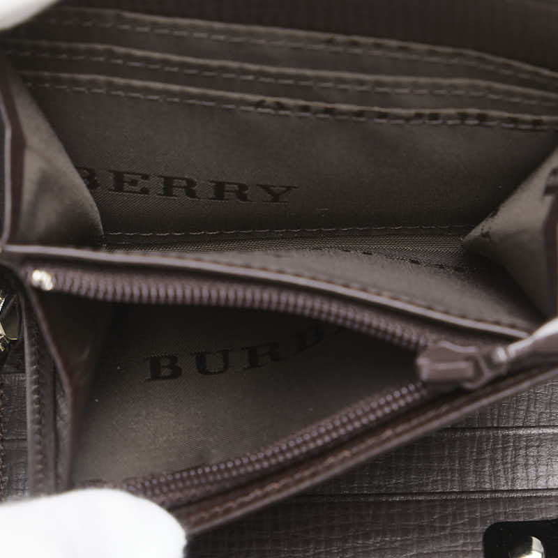 バーバリー ノバチェック 二つ折り財布 キーケース ブラウン レザー メンズ BURBERRY 【中古】