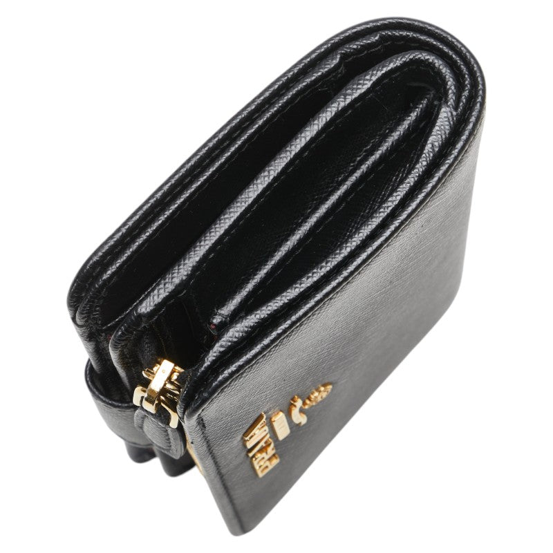 プラダ 二つ折り財布 1ML018 ブラック レザー レディース PRADA 【中古】