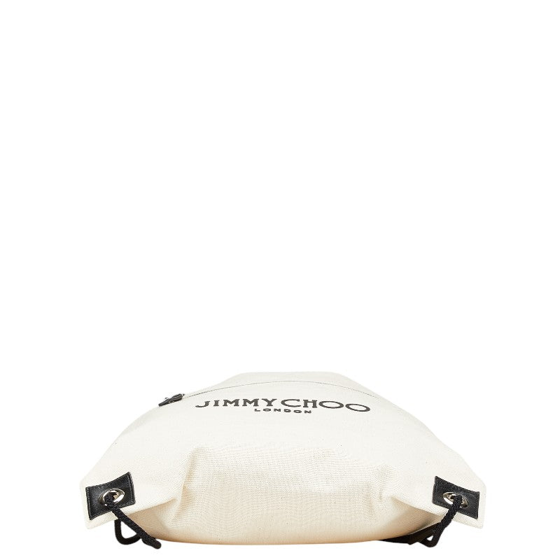 ジミーチュウ リュック ナップサック ベージュ ブラック キャンバス レザー レディース JIMMY CHOO 【中古】