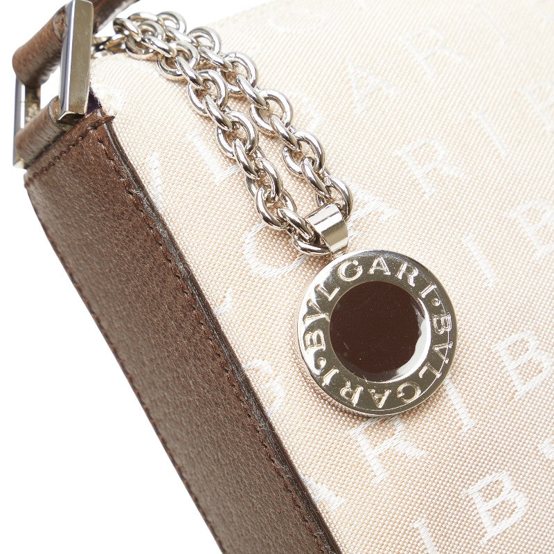 ブルガリ ロゴマニア ワンショルダーバッグ ハンドバッグ ベージュ ブラウン キャンバス レザー レディース BVLGARI 【中古】