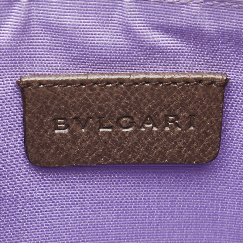 ブルガリ ロゴマニア ワンショルダーバッグ ハンドバッグ ベージュ ブラウン キャンバス レザー レディース BVLGARI 【中古】