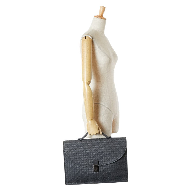 ボッテガヴェネタ イントレチャート ビジネスバッグ ブリーフケース グレー レザー メンズ BOTTEGAVENETA 【中古】