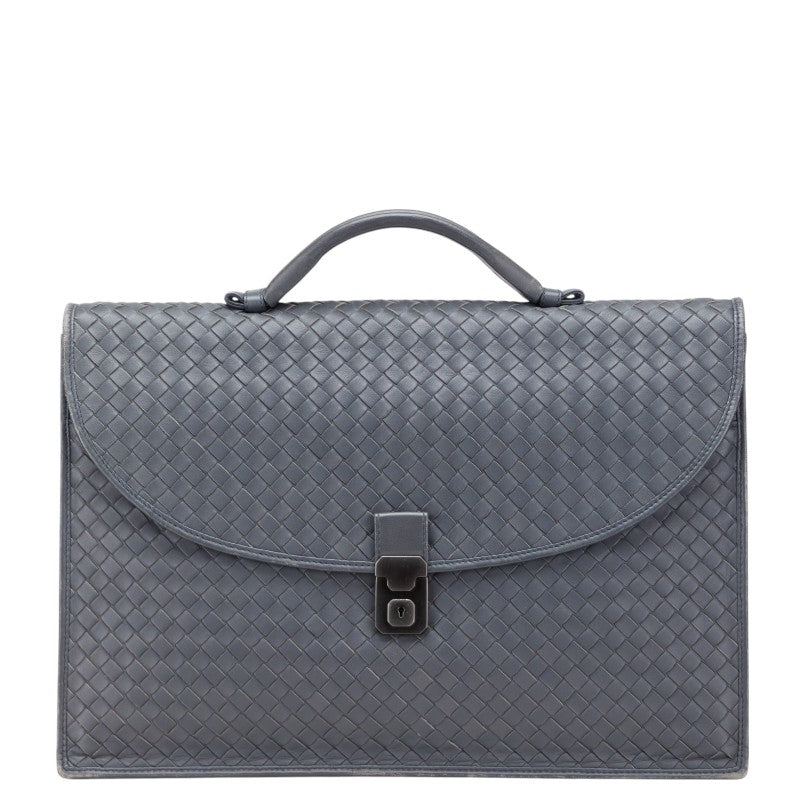 ボッテガヴェネタ イントレチャート ビジネスバッグ ブリーフケース グレー レザー メンズ BOTTEGAVENETA 【中古】
