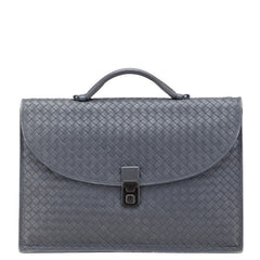 ボッテガヴェネタ イントレチャート ビジネスバッグ ブリーフケース グレー レザー メンズ BOTTEGAVENETA 【中古】