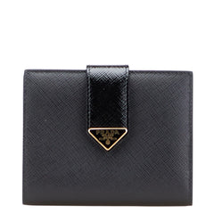 プラダ 三角ロゴプレート 二つ折り財布 ブラック サフィアーノ レザー レディース PRADA 【中古】