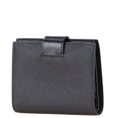 プラダ 三角ロゴプレート 二つ折り財布 ブラック サフィアーノ レザー レディース PRADA 【中古】
