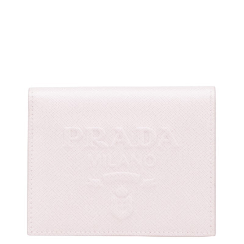 プラダ エンボスロゴ 二つ折り財布 ピンク サフィアーノ レザー レディース PRADA 【中古】