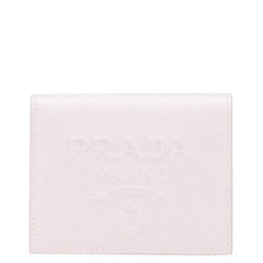 プラダ エンボスロゴ 二つ折り財布 ピンク サフィアーノ レザー レディース PRADA 【中古】