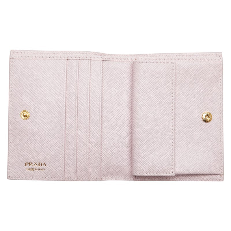 プラダ エンボスロゴ 二つ折り財布 ピンク サフィアーノ レザー レディース PRADA 【中古】