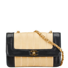 シャネル マドモアゼル ココマーク シングルフラップ チェーン ショルダーバッグ ベージュ ブラック ラムスキン レディース CHANEL 【中古】